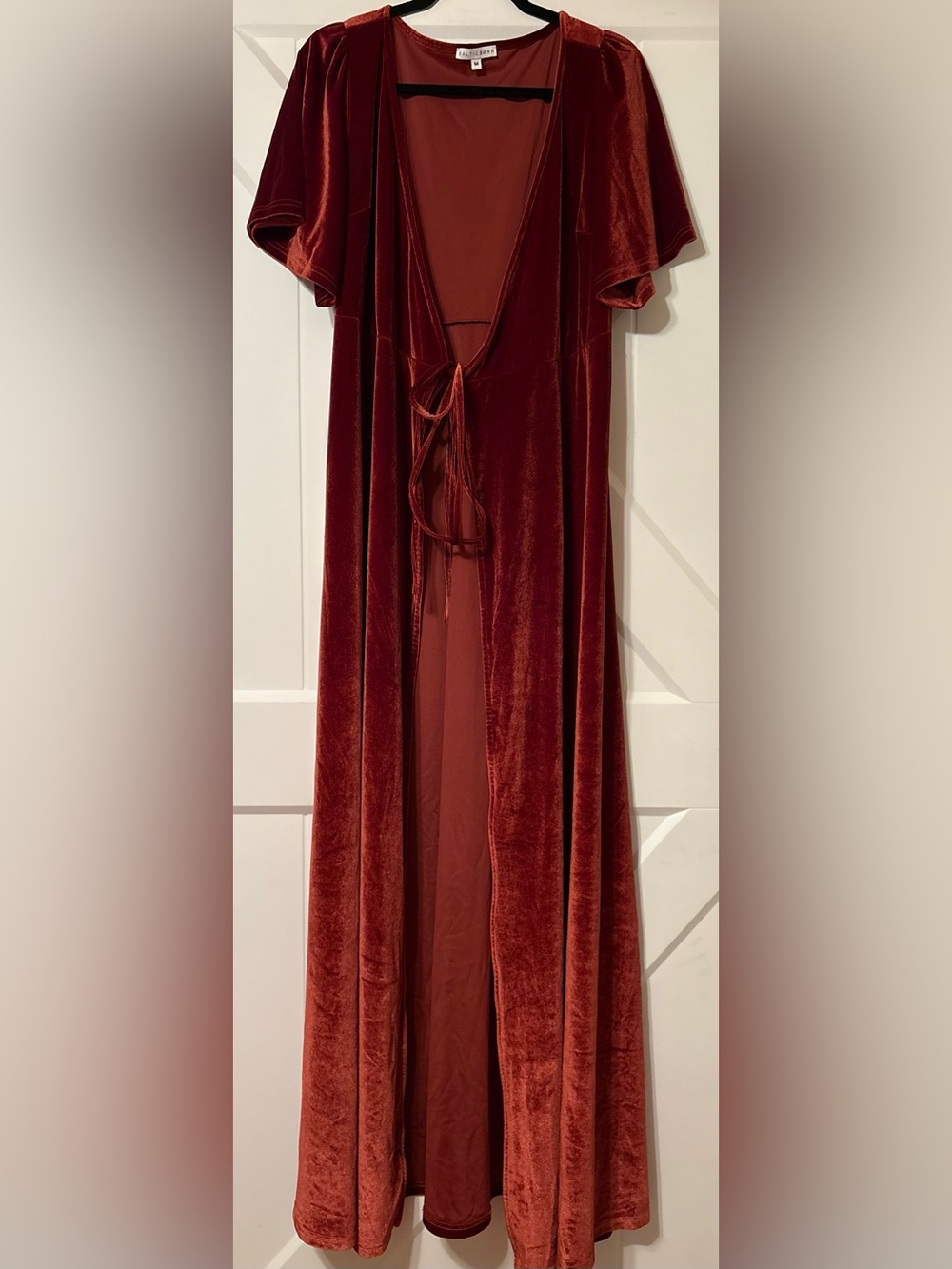 Baltic Born Whimsical Velvet Maxi Dress Rust Burnt Orange Tie Front Medium